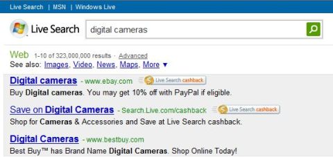 Image of eBay ad in Live Search results